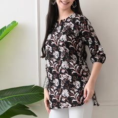 Black Jal Pure Cotton Casual 3/4th Sleeves Top for women