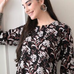 Black Jal Pure Cotton Casual 3/4th Sleeves Top for women