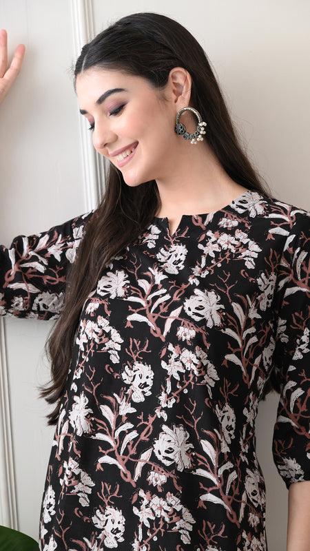 Black Jal Pure Cotton Casual 3/4th Sleeves Top for women