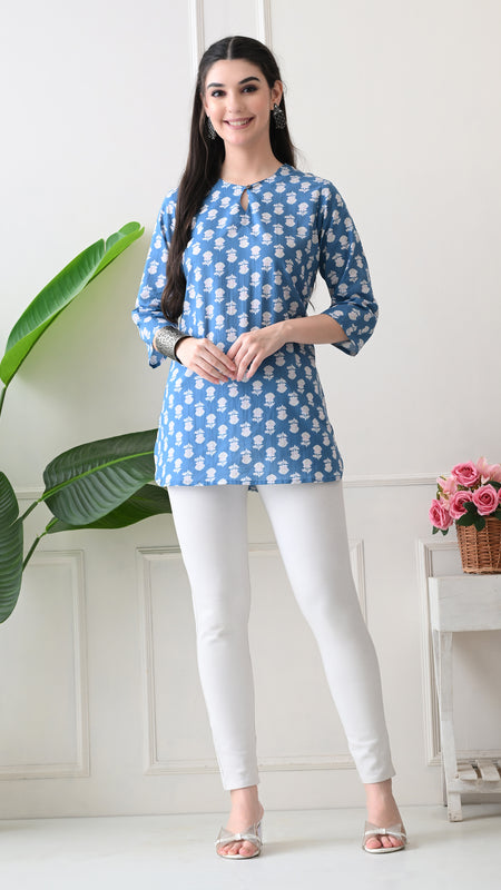 Denim Butti Pure Cotton Casual 3/4th Sleeves Top for women