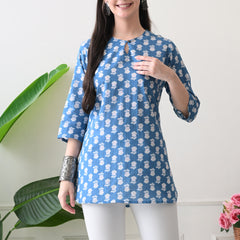 Denim Butti Pure Cotton Casual 3/4th Sleeves Top for women