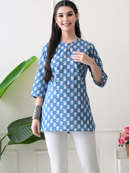 Denim Butti Pure Cotton Casual 3/4th Sleeves Top for women