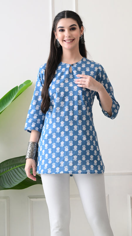 Denim Butti Pure Cotton Casual 3/4th Sleeves Top for women