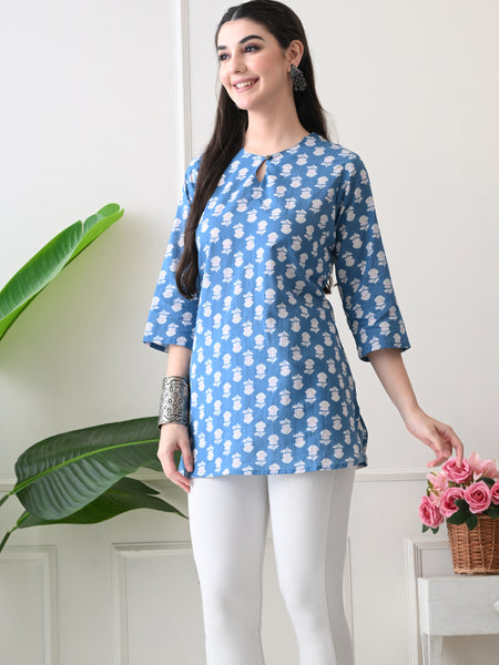 Denim Butti Pure Cotton Casual 3/4th Sleeves Top for women
