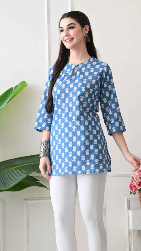 Denim Butti Pure Cotton Casual 3/4th Sleeves Top for women