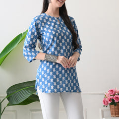 Denim Butti Pure Cotton Casual 3/4th Sleeves Top for women