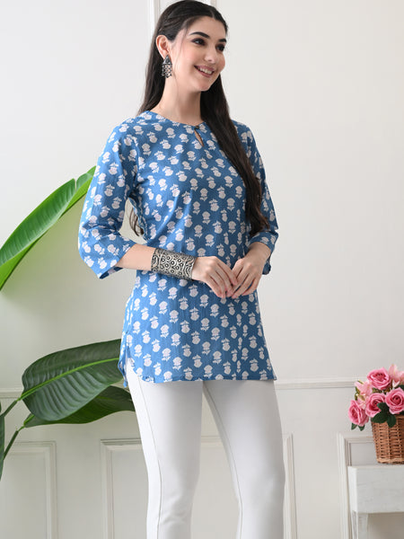 Denim Butti Pure Cotton Casual 3/4th Sleeves Top for women