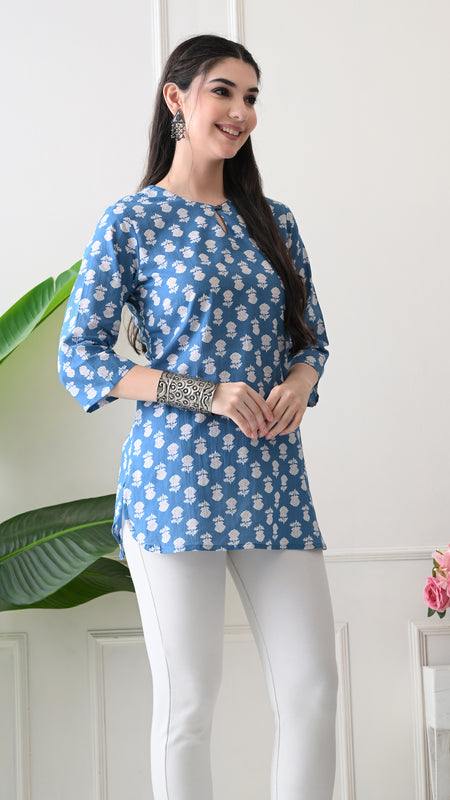 Denim Butti Pure Cotton Casual 3/4th Sleeves Top for women