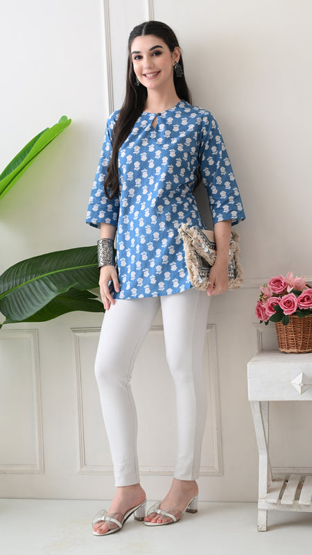 Denim Butti Pure Cotton Casual 3/4th Sleeves Top for women
