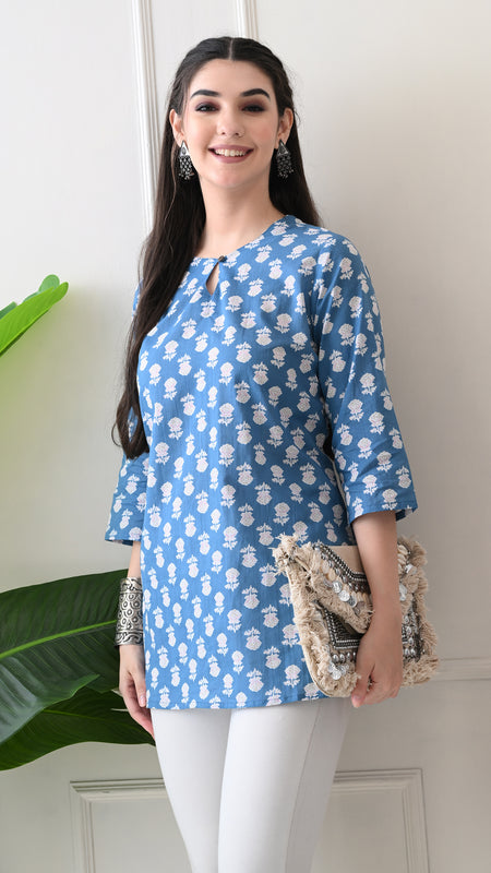 Denim Butti Pure Cotton Casual 3/4th Sleeves Top for women