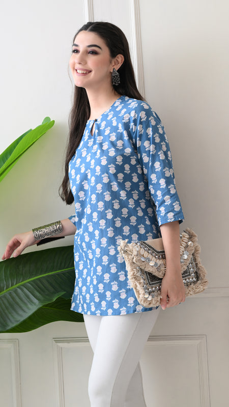 Denim Butti Pure Cotton Casual 3/4th Sleeves Top for women