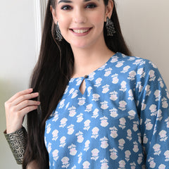 Denim Butti Pure Cotton Casual 3/4th Sleeves Top for women