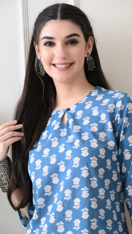 Denim Butti Pure Cotton Casual 3/4th Sleeves Top for women