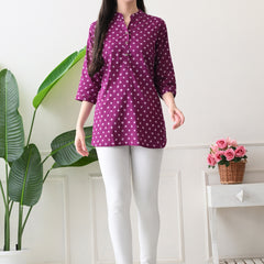 Orchid Bandhej Pure Cotton Casual 3/4th Sleeves Top for women