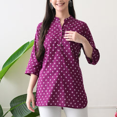 Orchid Bandhej Pure Cotton Casual 3/4th Sleeves Top for women