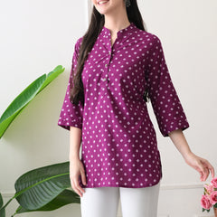 Orchid Bandhej Pure Cotton Casual 3/4th Sleeves Top for women