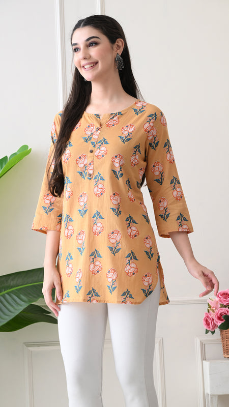 Chikkoo tulip Pure Cotton Casual 3/4th Sleeves Top for women