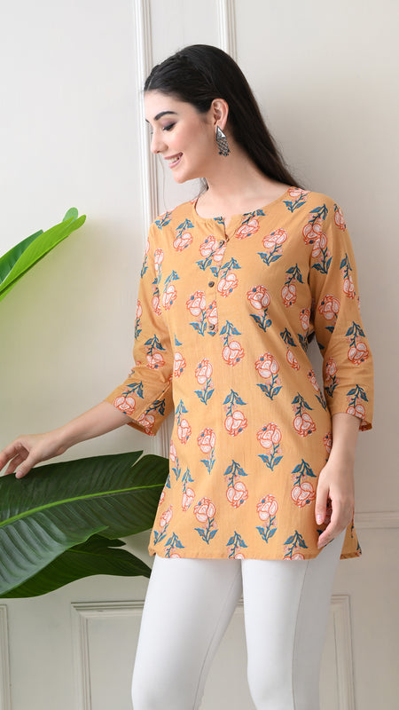 Chikkoo tulip Pure Cotton Casual 3/4th Sleeves Top for women