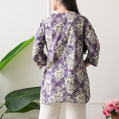 Lavender Floral Pure Cotton Casual 3/4th Sleeves Top for women