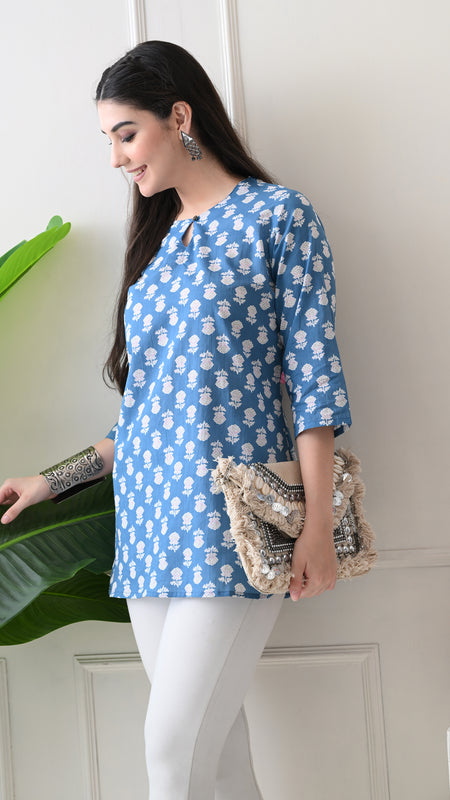 Denim Butti Pure Cotton Casual 3/4th Sleeves Top for women