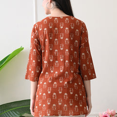 Rustic Butti Pure Cotton Casual 3/4th Sleeves Top for women