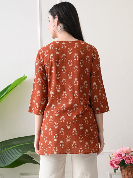 Rustic Butti Pure Cotton Casual 3/4th Sleeves Top for women