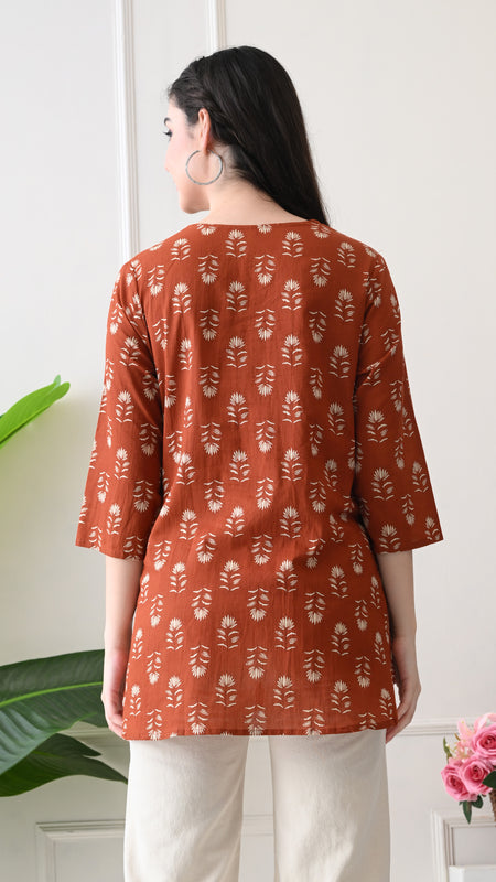 Rustic Butti Pure Cotton Casual 3/4th Sleeves Top for women