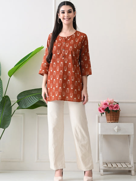 Rustic Butti Pure Cotton Casual 3/4th Sleeves Top for women
