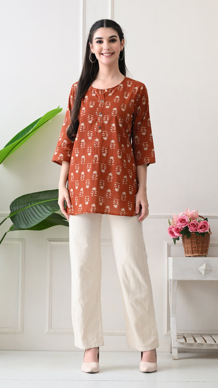 Rustic Butti Pure Cotton Casual 3/4th Sleeves Top for women