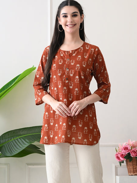 Rustic Butti Pure Cotton Casual 3/4th Sleeves Top for women