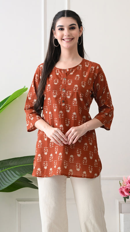 Rustic Butti Pure Cotton Casual 3/4th Sleeves Top for women