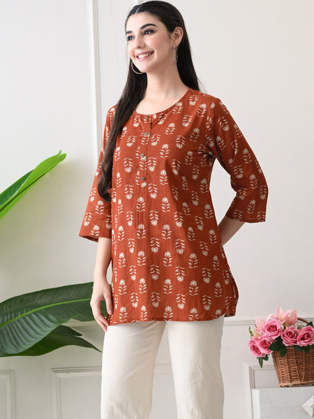 Rustic Butti Pure Cotton Casual 3/4th Sleeves Top for women