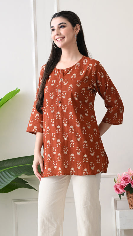 Rustic Butti Pure Cotton Casual 3/4th Sleeves Top for women