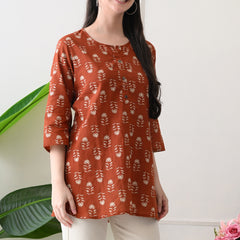 Rustic Butti Pure Cotton Casual 3/4th Sleeves Top for women