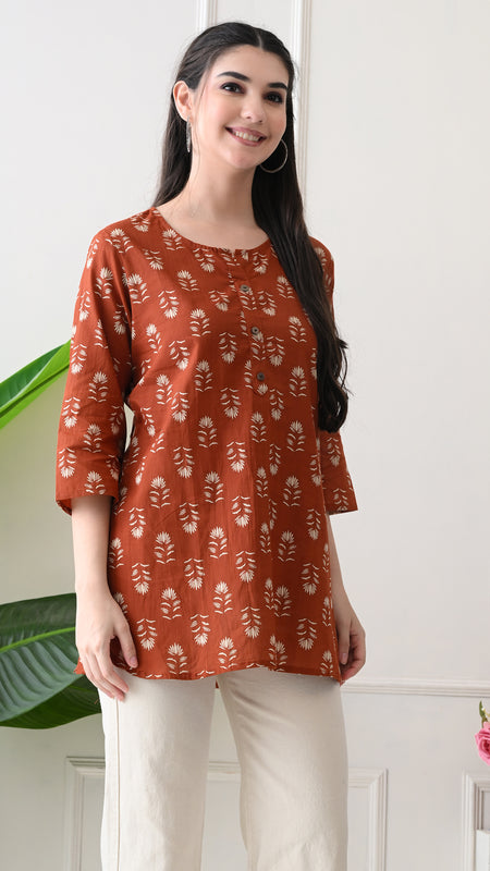 Rustic Butti Pure Cotton Casual 3/4th Sleeves Top for women