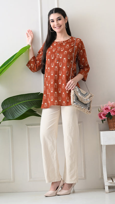 Rustic Butti Pure Cotton Casual 3/4th Sleeves Top for women