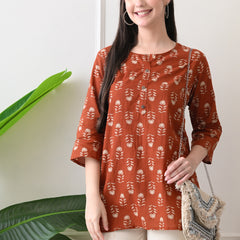 Rustic Butti Pure Cotton Casual 3/4th Sleeves Top for women