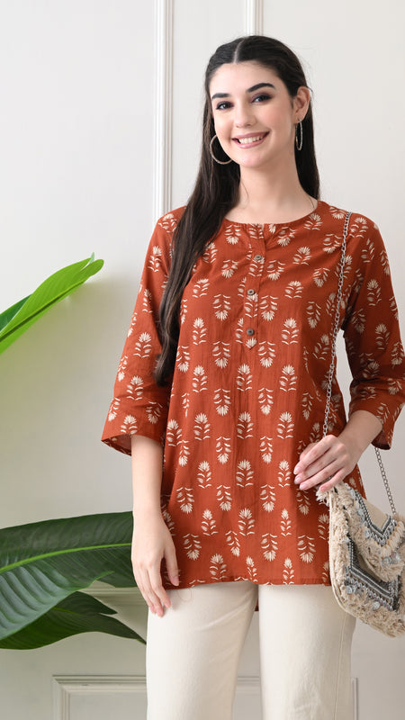 Rustic Butti Pure Cotton Casual 3/4th Sleeves Top for women