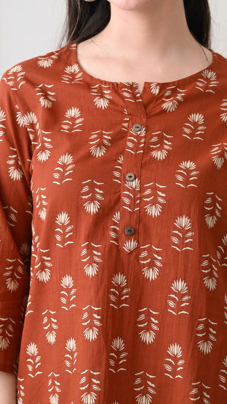 Rustic Butti Pure Cotton Casual 3/4th Sleeves Top for women