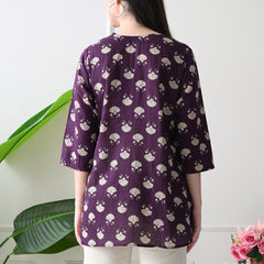 Violet Floral Butti Pure Cotton Casual 3/4th Sleeves Top for women