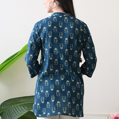 Teal Butti Pure Cotton Casual 3/4th Sleeves Top for women