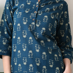 Teal Butti Pure Cotton Casual 3/4th Sleeves Top for women