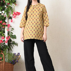 Beige Butti Pure Cotton Casual 3/4th Sleeves Top for women