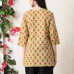 Beige Butti Pure Cotton Casual 3/4th Sleeves Top for women