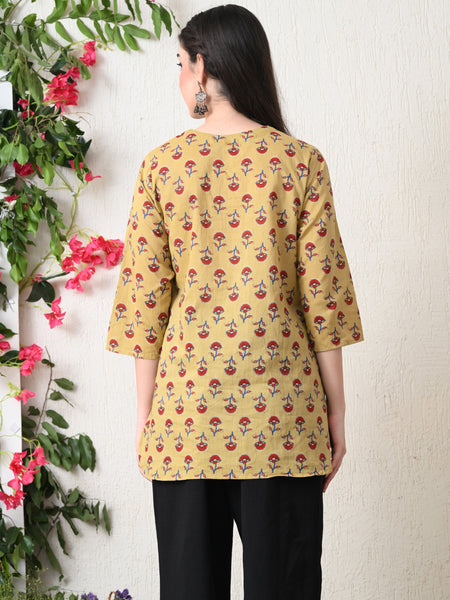 Beige Butti Pure Cotton Casual 3/4th Sleeves Top for women