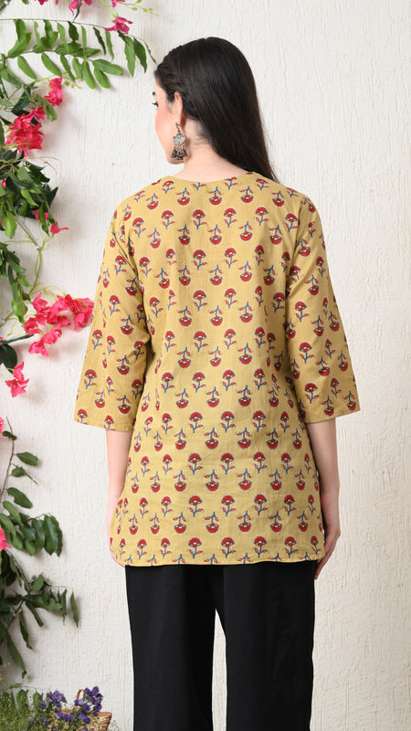 Beige Butti Pure Cotton Casual 3/4th Sleeves Top for women