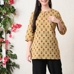 Beige Butti Pure Cotton Casual 3/4th Sleeves Top for women