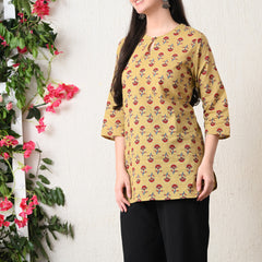 Beige Butti Pure Cotton Casual 3/4th Sleeves Top for women
