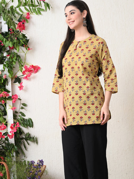 Beige Butti Pure Cotton Casual 3/4th Sleeves Top for women