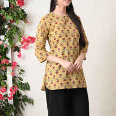Beige Butti Pure Cotton Casual 3/4th Sleeves Top for women
